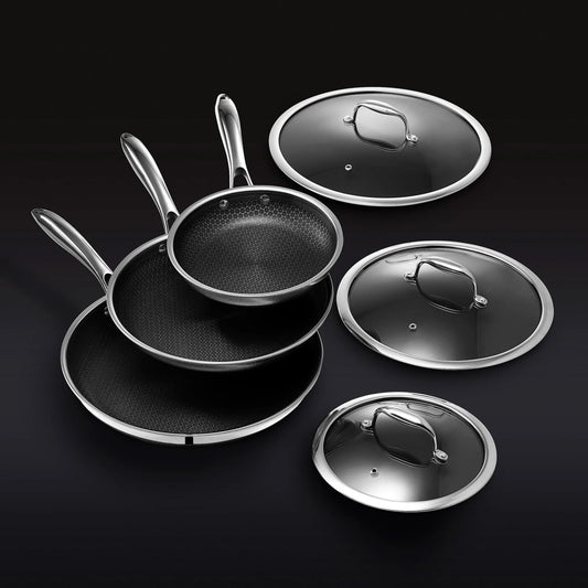 Hybrid Fry Pan Set with Lids, 6pc